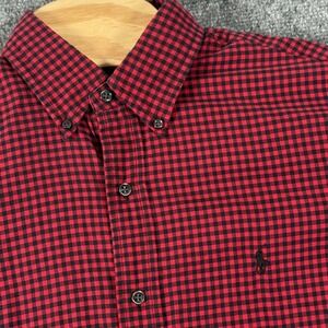 Ralph Lauren Shirt Mens Medium Red Black Gingham Check Button Down Long Sleeve
